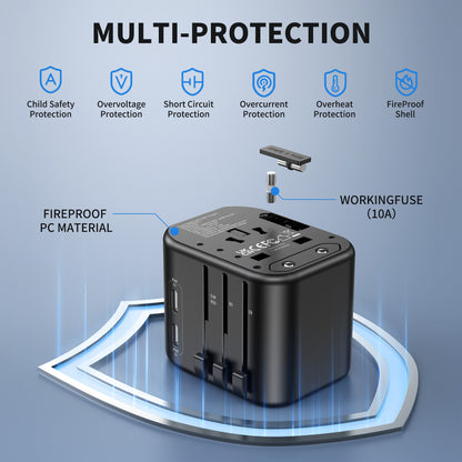 Universal Travel Adapter with USB-C & USB Ports