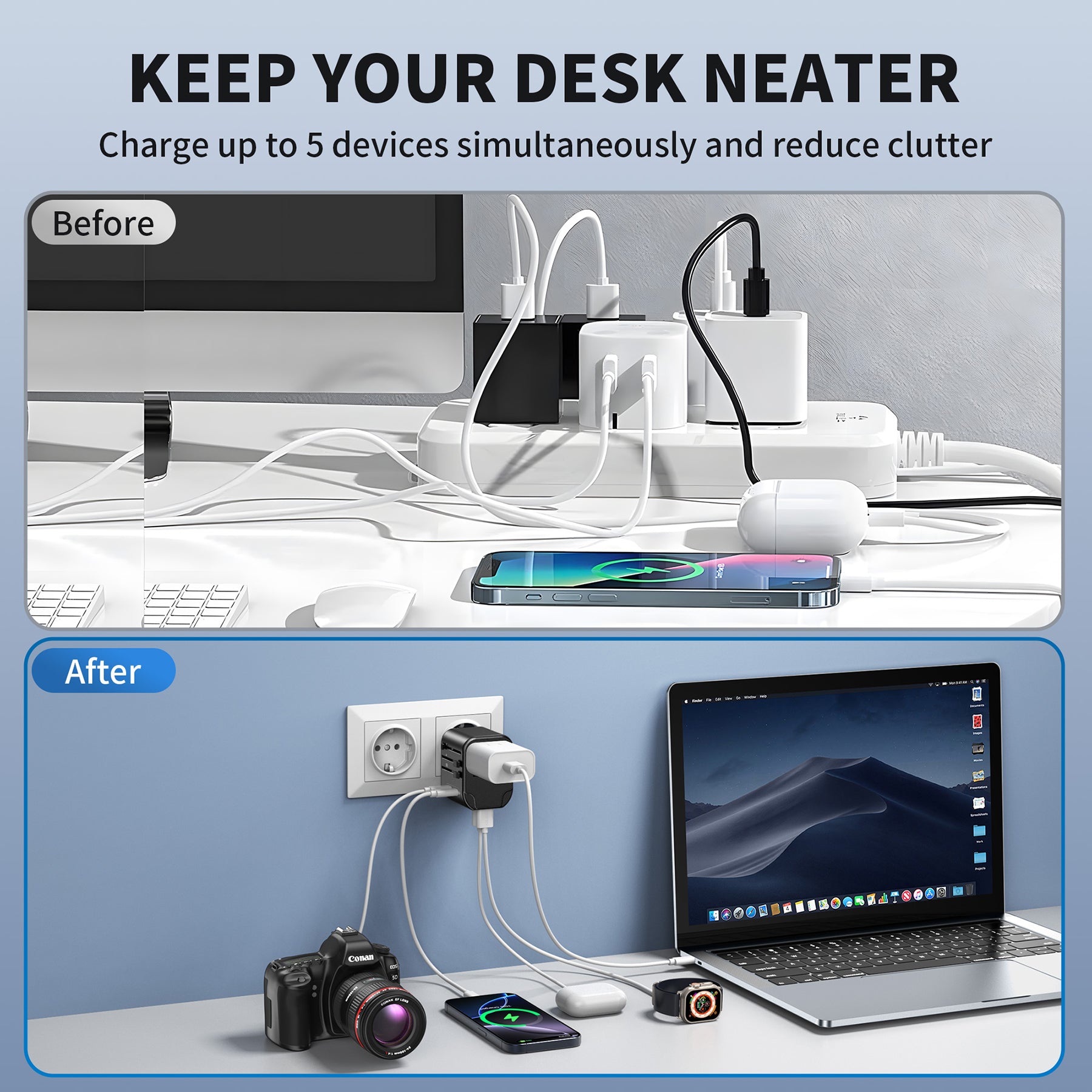 Universal Travel Adapter with USB-C & USB Ports