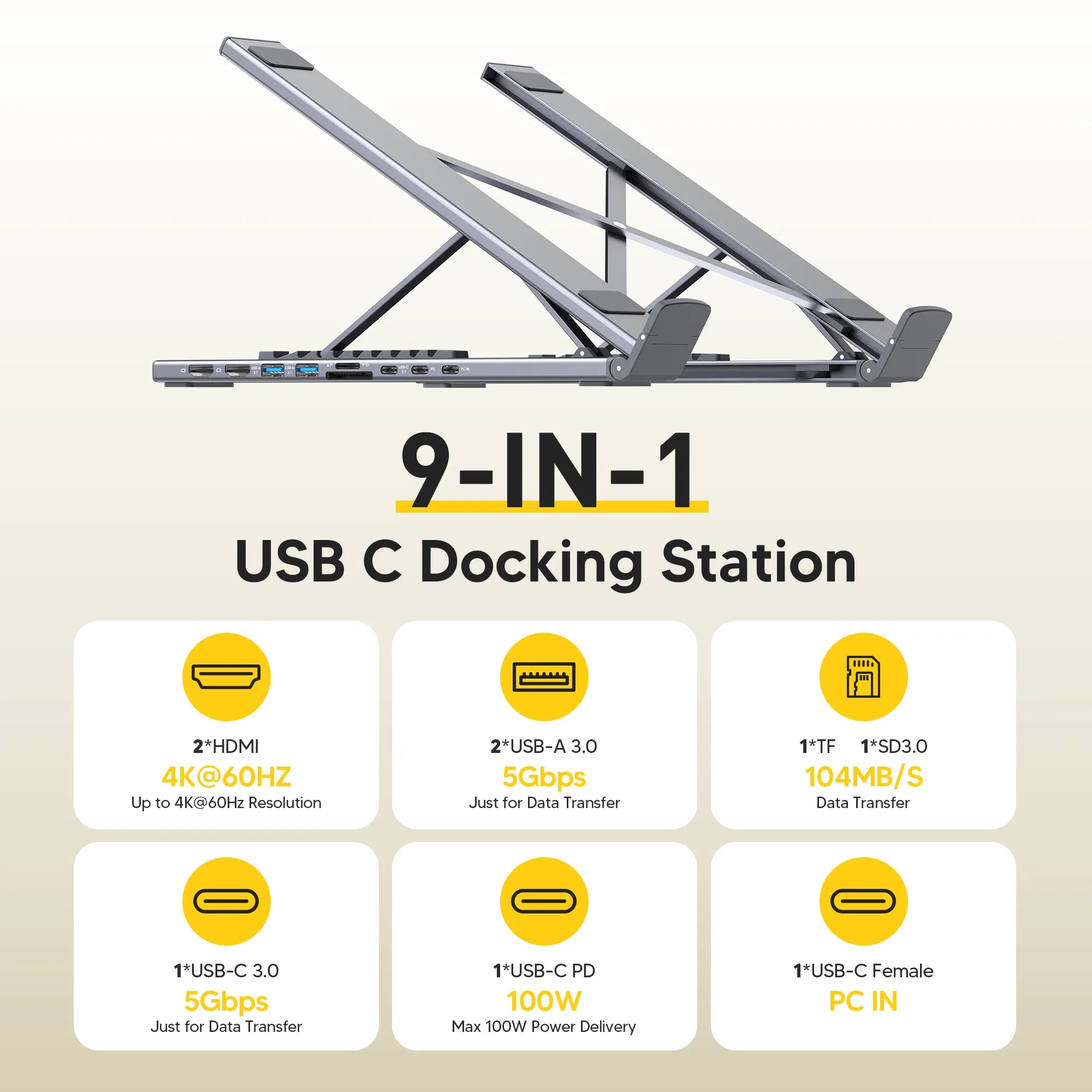 9-in-1 Versatile Connectivity: Dual HDMI, USB 3.0, and 100W PD Charging